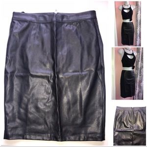 Black faux leather midi skirt medium NWT